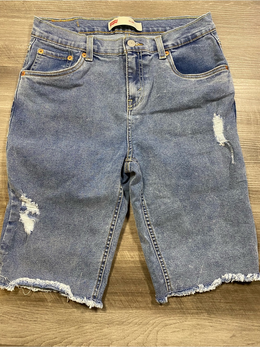 Levi's Light Blue Distressed Denim Shorts